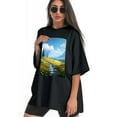 thumbnail image 3 of Plus Size Shirt for Women Oversized Black Tops for Women Short Sleeves Shirt for Women Summer Landscape 1 T Shirt Crewneck Shirt for Women M, 3 of 5