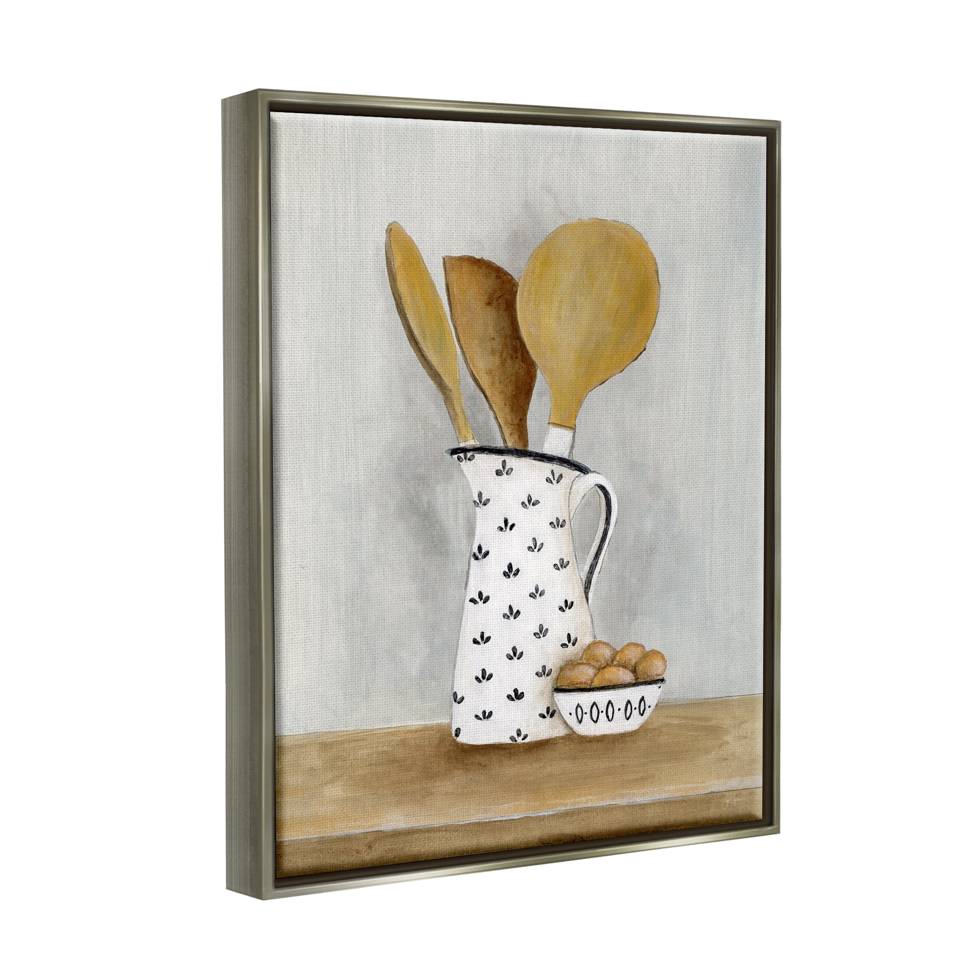 Stupell Industries Kitchen Eggs & Utensils Still Life Food & Beverage Painting Gray Floater Framed Art Print Wall Art