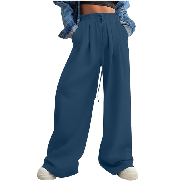 Timegard Sweatshirts for Women Wide Leg Elastic Waist Ruched Loose Workout Trousers Fall Winter Fashion