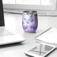 thumbnail image 3 of 12oz Stemless Wine Tumblers Purple Butterfly Lavender Pattern Vacuum Insulated Stainless Steel Travel Tumbler Cups Mug with Lid and Straw for Champaign,Cocktail,Beer with Cleaning Brush, 3 of 5