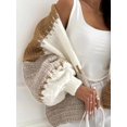 thumbnail image 2 of CORIRESHA Women's Casual Fashion Loose V-Neck Lantern Sleeve Contrast Stitching Knitted Cardigan, 2 of 3
