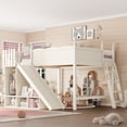 thumbnail image 3 of Harper & Bright Designs Queen Size Loft Bed with Wardrobe and Storage Shelves, Solid Wood Loft Bed Frame with Detachable Slide and Ladders, Beige, 3 of 12