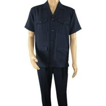Men 2pc Stacy Adams leisure suit guayabera traditional matching Set 2201 Blue