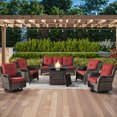 thumbnail image 2 of POCASSY 6 Pieces Wicker Patio Furniture Set with Propane Fire Pit Table, All Weather Wicker Patio Set with Square Fire Pit Table and Swivel Patio Chair, Gray Wicker Red Cushion, 2 of 22