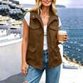 thumbnail image 6 of Women's Casual Cargo Vest Zip Up Sleeveless Drawstring Waist Utility Waistcoat Multi Pockets Outdoor Travel Layering Gilet Jacket Brown, 6 of 8