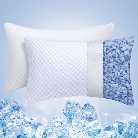 SORMAG Adult Cooling Shredded Memory Foam Bed Pillows, Standard, Firm, 2 Pack