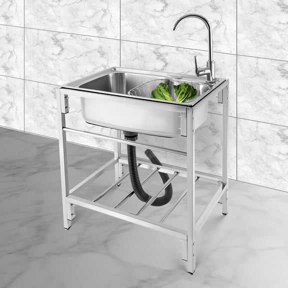 220.46lbs Capacity Commercial Stainless Steel Sink Outdoor Single-Bowl Utility Sinks Functional 26.7*17.3*29.5in for Kitchen, Bar, Restaurant