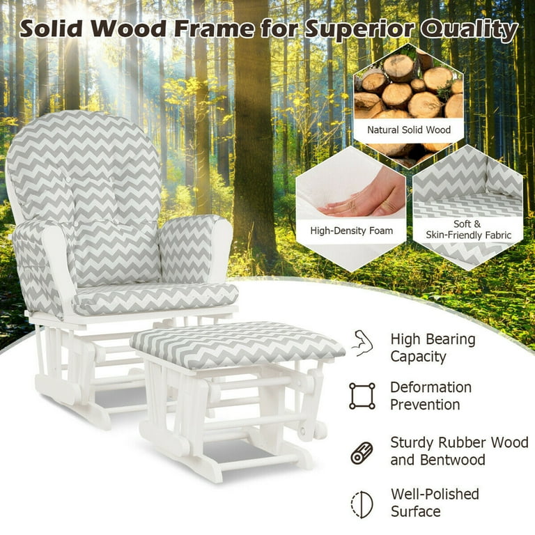 Gymax Baby Nursery Rocking Chair Glider and Ottoman Cushion Set Wood Grey White Walmart