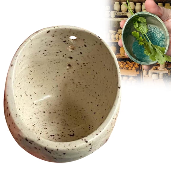 Herb Stripper Bowl, Pottery Herb Stripper Cup, Ceramic Herb Stripper Peeling Cup, Efficient Herb Peeling Cup for Salads and Cooking, Different Round Hole Sizes for Separating Leaves and Stems