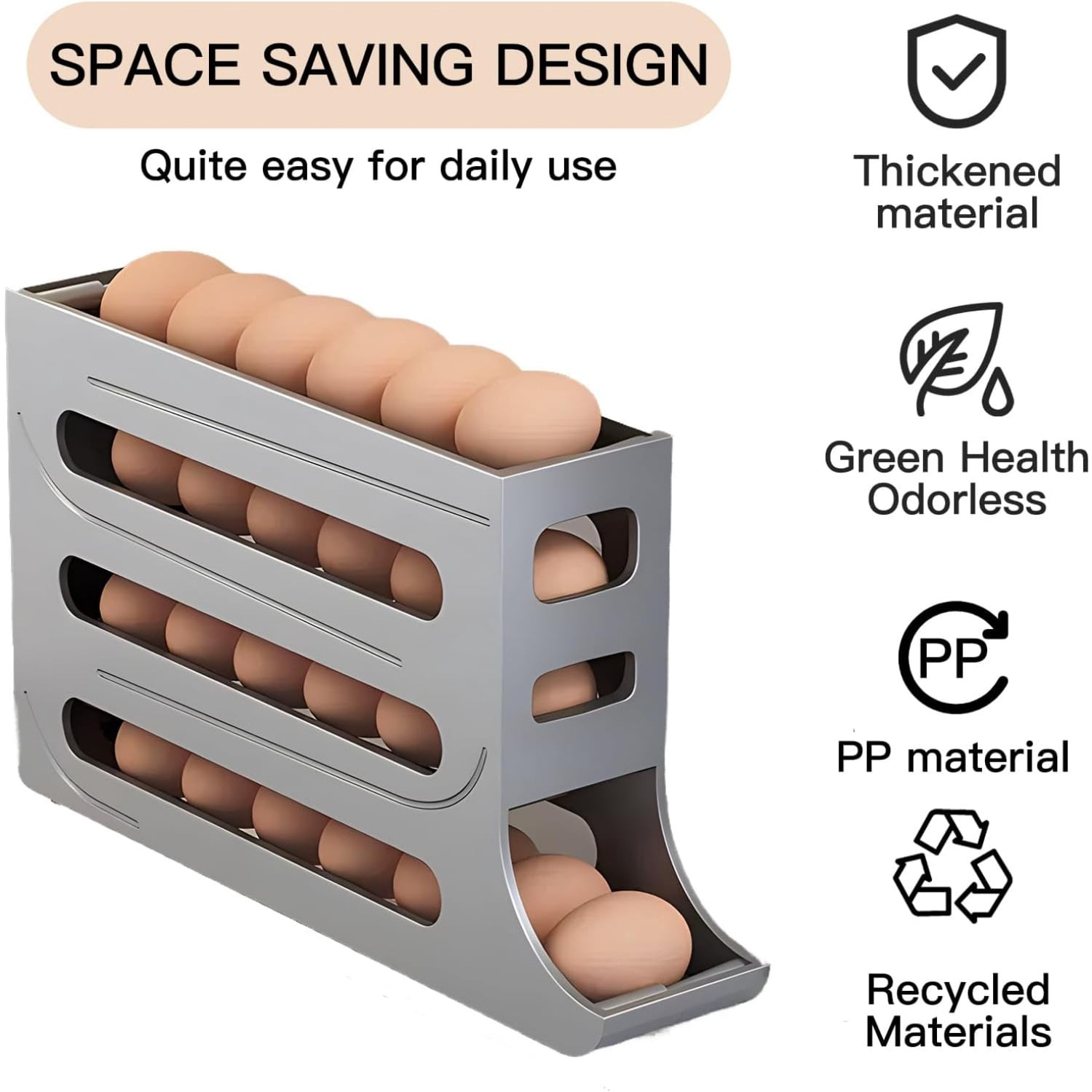 Egg Dispenser Automatic Rolling Egg Tray Organizer, Space Saving Refrigerator Egg Roller, Holds 28 Eggs Simultaneously，Works in The Refrigerator,Kitchen,Cabinets,and Dining Table (Grey)