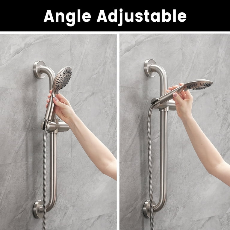 Shower Slide Bar & Handheld Shower Head Combo Kit - Brushed Nickel, 5-Function Spray, Adjustable Height, 59" Hose 1 thumbnail image