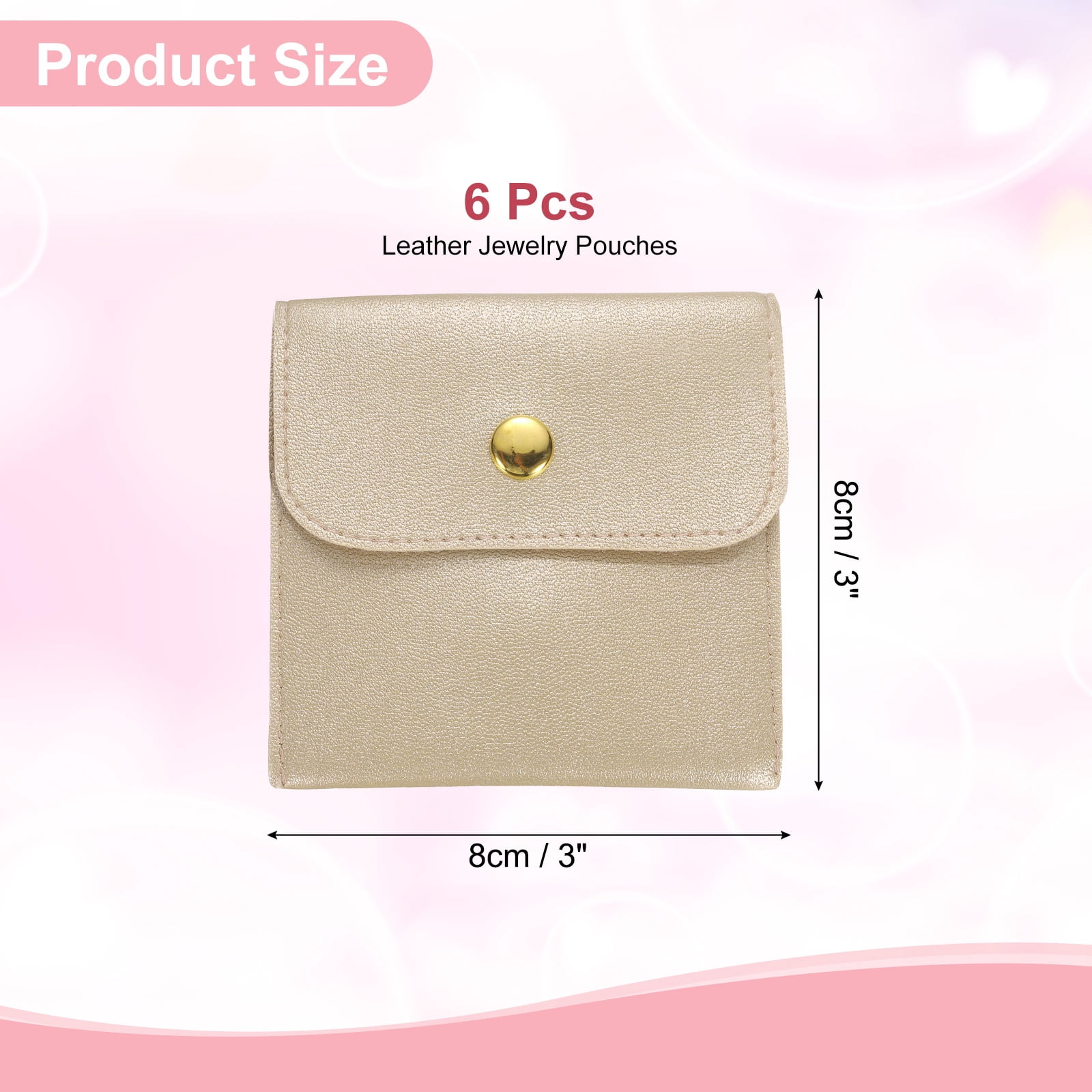 Unique Bargains 6Pcs Mini PU Leather Small Jewelry Bags Soft Jewelry Package Gold