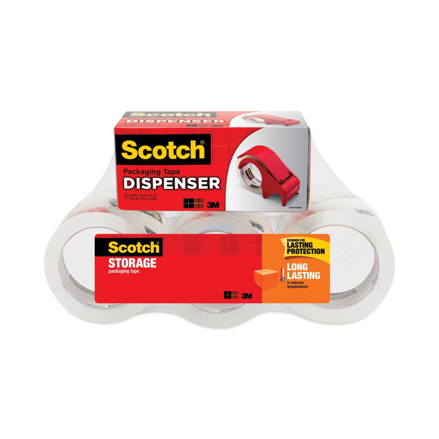 Scotch Storage Tape with DP300 Dispenser 3" Core, 1.88" x 54.6 yds, Clear, 6/Pack