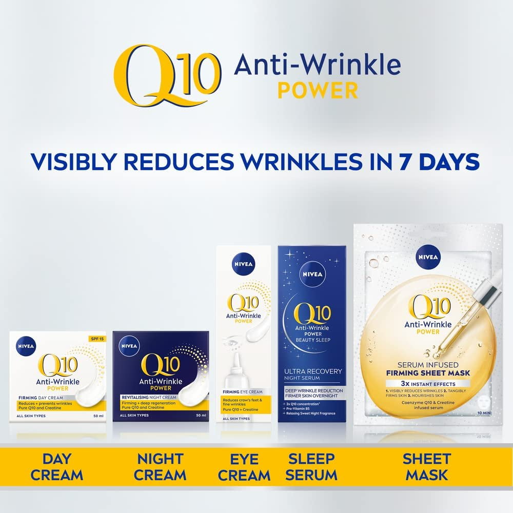 NIVEA Q10 Power Anti-Wrinkle Firming Night Cream (50 ml), Anti Ageing Cream Creatine and Q10, Nightly Moisturiser for Women, Reduce Appearance of Wrinkles