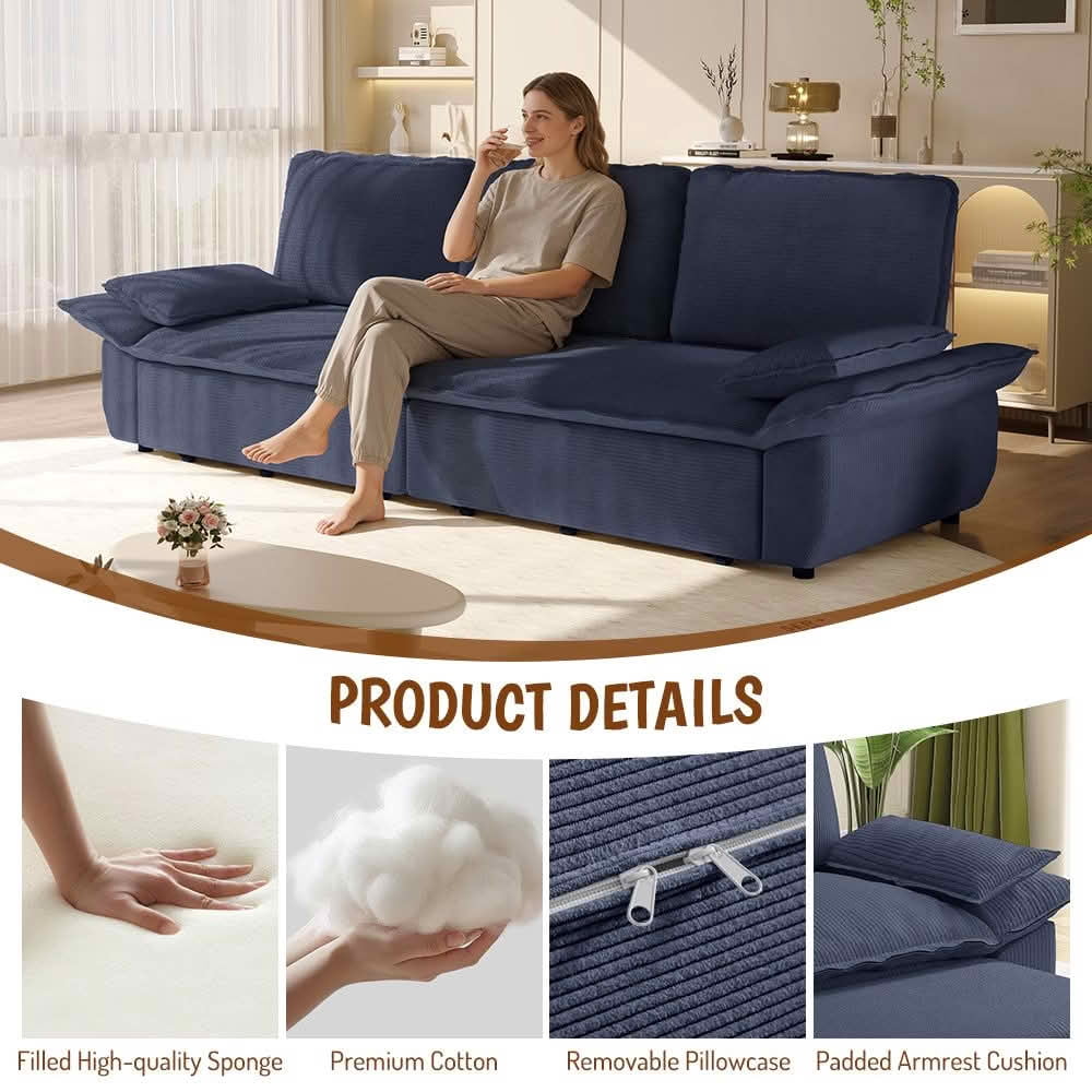 MAYEERTY Modern 73.2‑Inch Queen‑Size Pull‑Out Sleeper Sofa Bed, 3‑in‑1 Multi‑Functional Convertible Velvet Loveseat Couch for Living Rooms and Bedrooms
