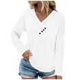 thumbnail image 2 of ICHUANYI Liquidación Mujer Moda Sólido Suelto Camiseta Manga Larga Blusa Cuello V Casual Tops ICHUANYI WER202308173982, 2 of 5