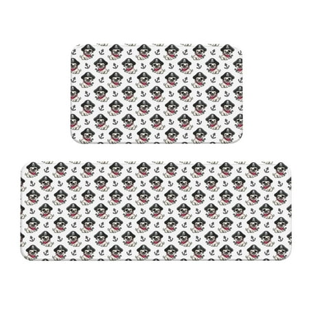 Fuzoiu DOG IS WEARING PIRATE COSTUME Print Kitchen Floor Mat 2 Sets Kitchen Rugs and Mats Non Skid Waterproof Kitchen Floor Mat for Kitchen Home Office Sink Laundry