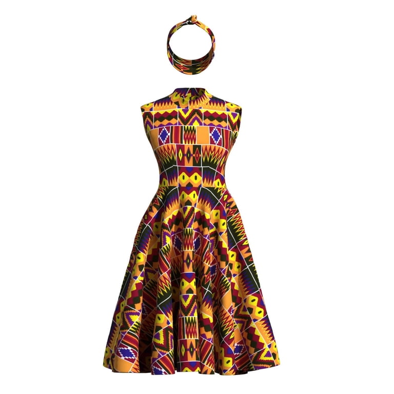 african a line dresses Bintarealwax African Dresses for Women Elegant Sleeveless High Waist A Line Ankara Print Dress, Women's, Size: Large