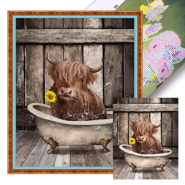 Hilo Algodón Bordado Kit Punto Cruz Yak Baño Impreso 11CT 40x50cm