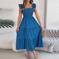 thumbnail image 5 of Riforla 2024 Summer Solid Color Waist Square Neck A Line Long Skirt with Hems Peephole Dresses for Women Blue XL, 5 of 9