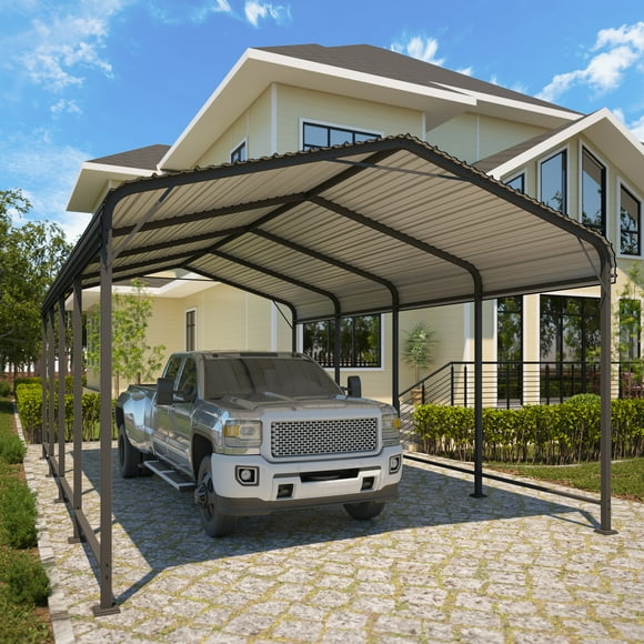 May in Color 12x20 FT Metal Carport, Heavy Duty Canopy with Updated Roof & Enhanced Base, Multi-Use Carport Garage for Car, Truck, Boat, Tractors, Party, Grey