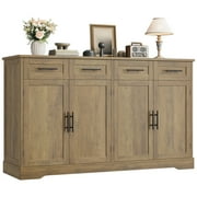 Homfa Farmhouse Buffet Cabinet with 4 Drawers and 4 Doors, 59" W Sideboard Buffet Storage Cabinet with Shelves, for Kitchen Living Room Bedroom, Rustic Brown