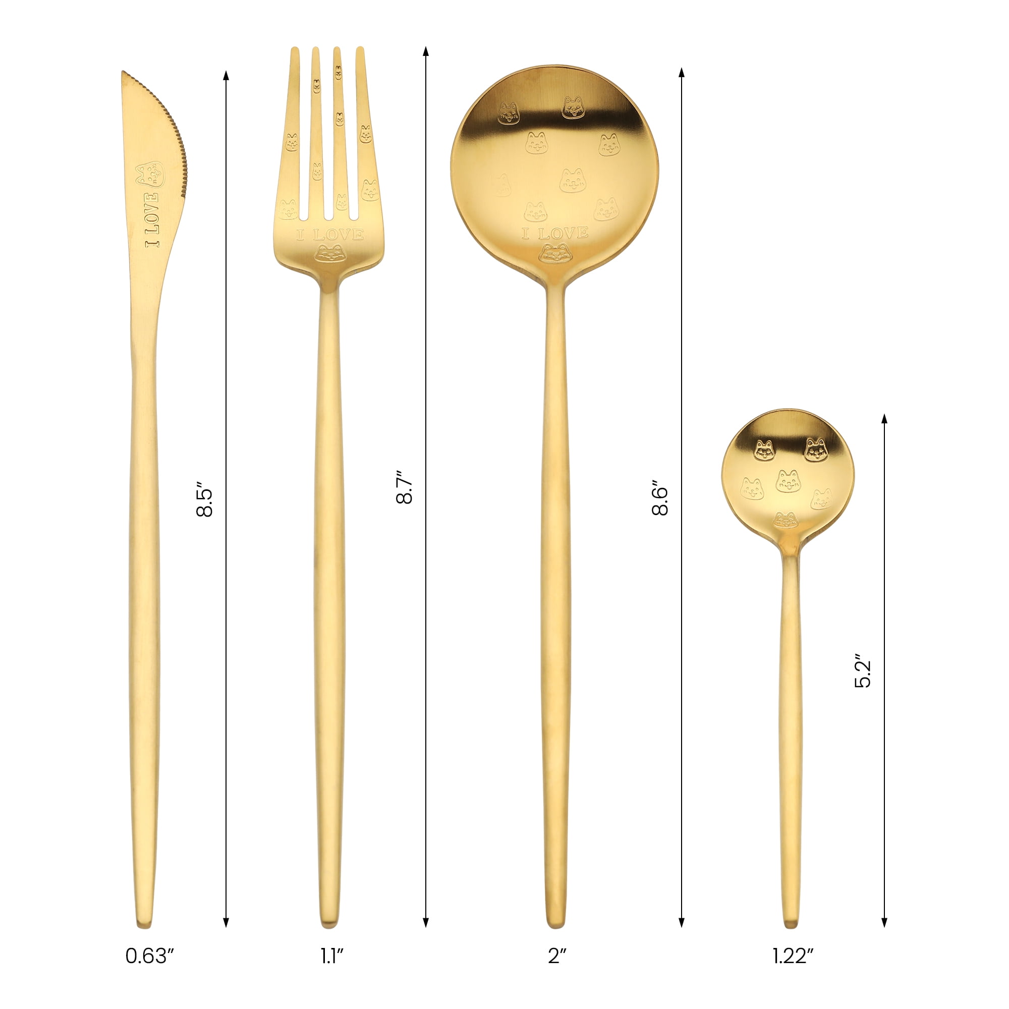 Unique Bargains 4 Piece Stainless Steel Floral Flatware Modern Cutlery Set Gold 4