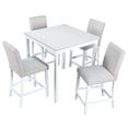 thumbnail image 3 of GZXS Compact 5-Piece Counter Height Table Set, 34.5" Square Kitchen Table with 4 Upholstered Chairs, Space-Saving Dining Set for Apartment/Home Office (White+Light Gray), 3 of 8