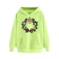 thumbnail image 4 of Womens Tops Christmas Hooded Printed Long Sleeved Off Shoulder Sleeves Sweatshirt,Sweatshirts for Women Green S, 4 of 6