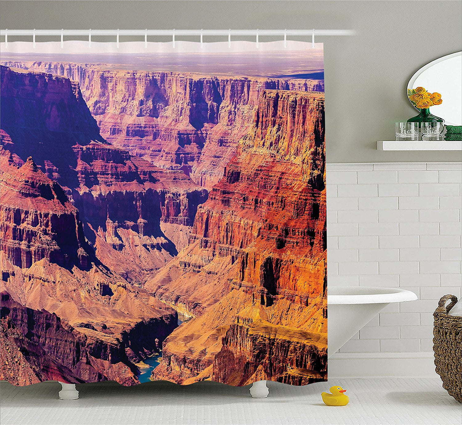 Tribe Native American Painted on Brick Wall Waterproof Fabric Shower Curtain Set 