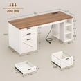 thumbnail image 2 of SEDETA 55.1" Farmhouse Office Desk with 3 Drawers, Executive Desk with File Drawer & Storage Shelves, Computer Desk with Power Outlet for Home Office, White and Brown, 2 of 8