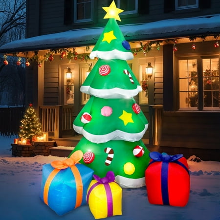 Syncfun 7 Ft Christmas Inflatables Christmas Tree Outdoor Decorations,Giant Christmas Inflatable Tree With 3 Gift Boxes Blow Ups Yard With Built-In Leds For Holiday Party Garden Lawn Decor