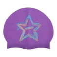 thumbnail image 1 of Gorro de natación de silicona con patrón de estrella morado, 1 pieza, 1 of 5