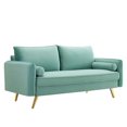 thumbnail image 1 of Modway Revive Modern Performance Velvet & Metal Sofa in Mint Green/Gold, 1 of 10