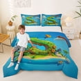 thumbnail image 2 of Feelyou Cartoon Dinosaur Letter S Print Full Size Comforter Sets for Boys Girls, Cute Animal Bedding Sets, Blue, Polkadot Reversible, 3 Pieces, 2 of 6