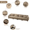 thumbnail image 5 of TUANLUO 166" Oversized Velvet Sofa, 4-Seater Upholstered Couch with Bolstered Armrests, Tufted Sofa for Living Room Office, Camel, 5 of 9