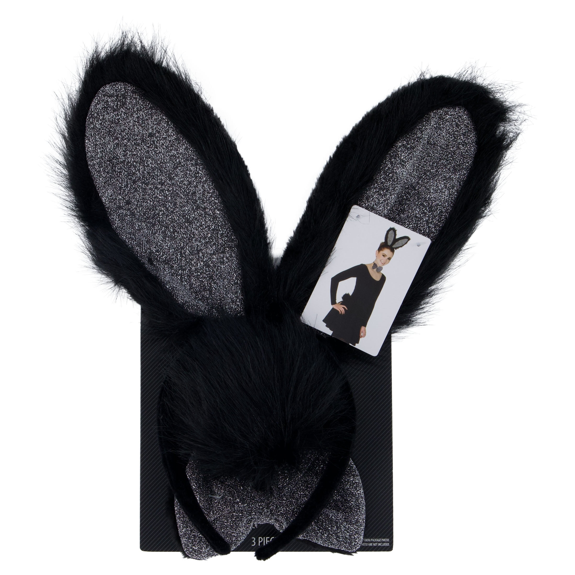 Bunny Costume Accessory Kit for Adults, Black and Gray, 3 Pieces, Halloween by Way To Celebrate