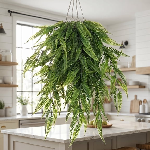 KIRIFLY Artificial Hanging Fake Ivy Vines Plant Ferns 6Pcs Faux Boston Ferns Greenery Leaves Fake Vines for Spring Summer Outdoor Indoor Home Garden Party Table Wall Decor(Green)
