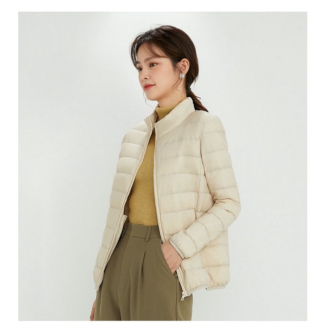 Abrigo de plumón para mujer, chaqueta ligera con cuello levantado, talla grande, ligera, a la moda, plumón de pato blanco, chaqueta para mujer