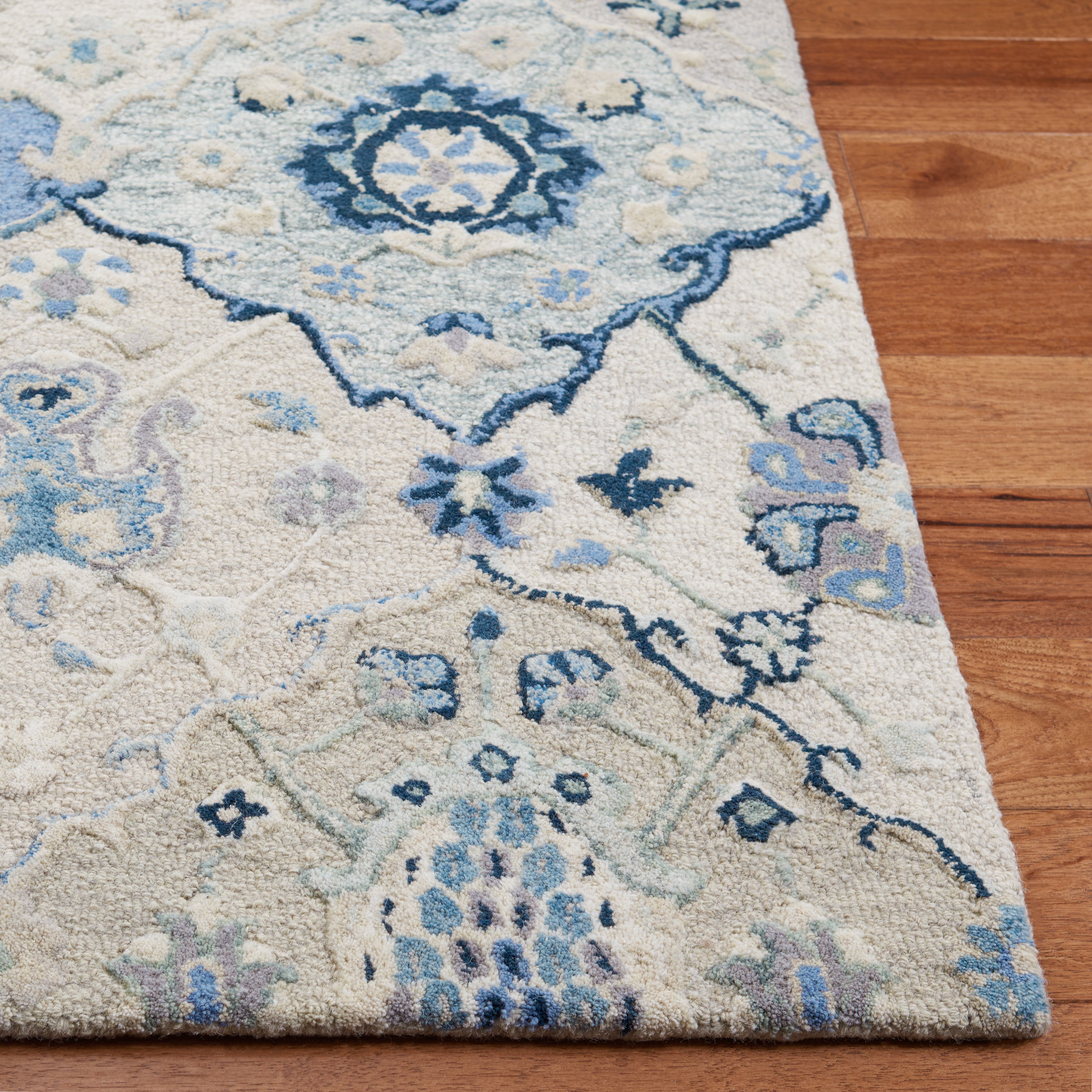 SAFAVIEH Glamour Charmaine Floral Wool Runner Rug, Beige/Blue, 2'3" x 10'