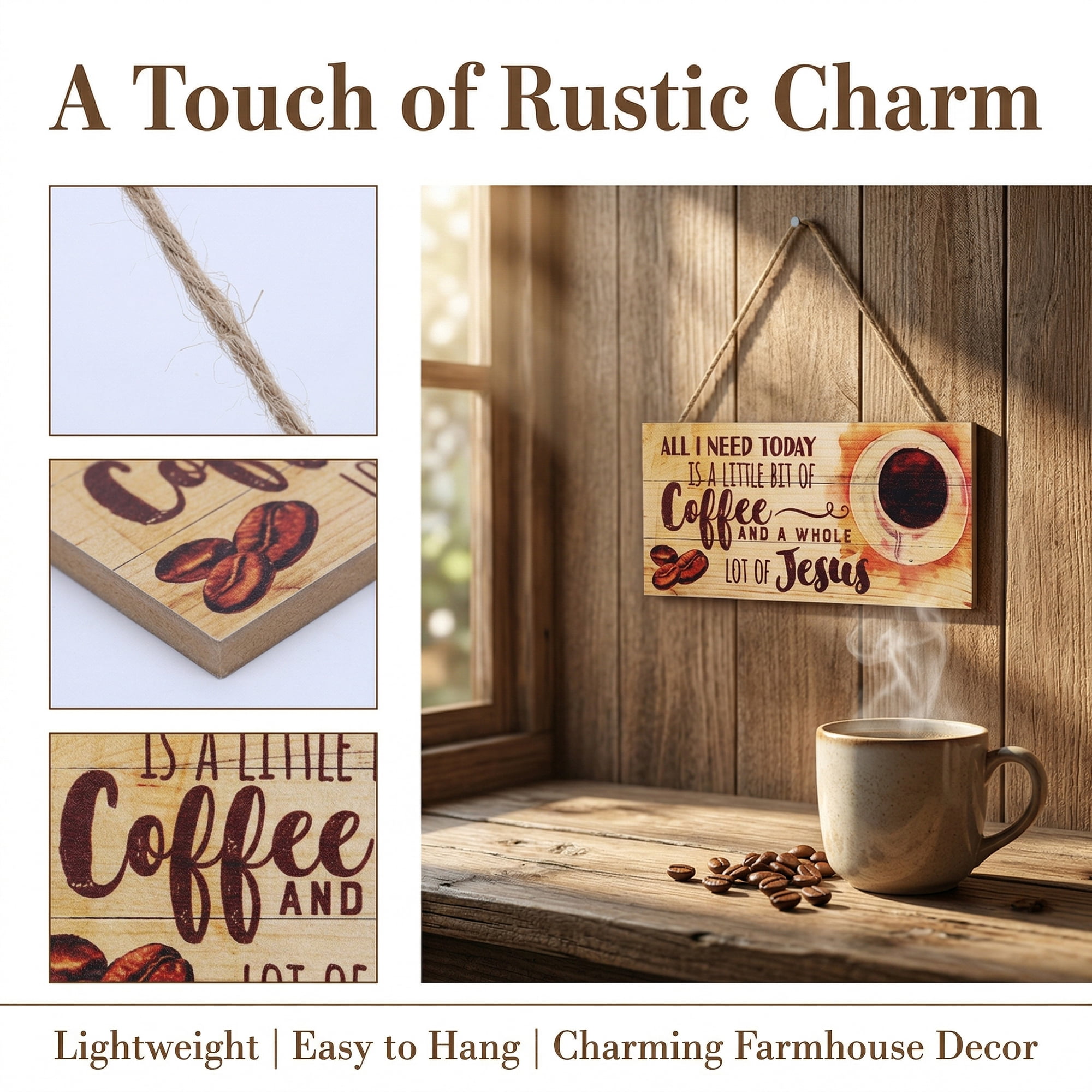 Unique Bargains Coffee Bar Sign Station Decor Rustic Wood Hanging Plaque Style G 3.9in