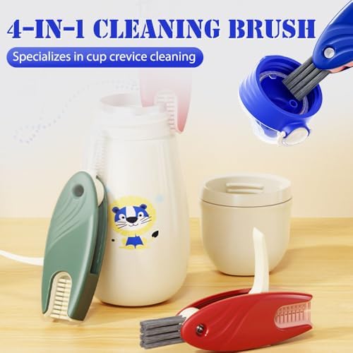 4 in 1 Cup Lid Cleaning Brush, 2024 Upgrade Multifunctional Cleaning Brush Water Bottle Cleaner Brush, Mini Silicone Bottle Cup-Holder Cleaner with Hook Remover (1, Red) Red Red