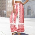 thumbnail image 5 of Women's Geometric Print Palazzo Pants - High Waist Wide Leg Bohemian Summer Casual Trousers with Elastic Waist ,Red,S, 5 of 7