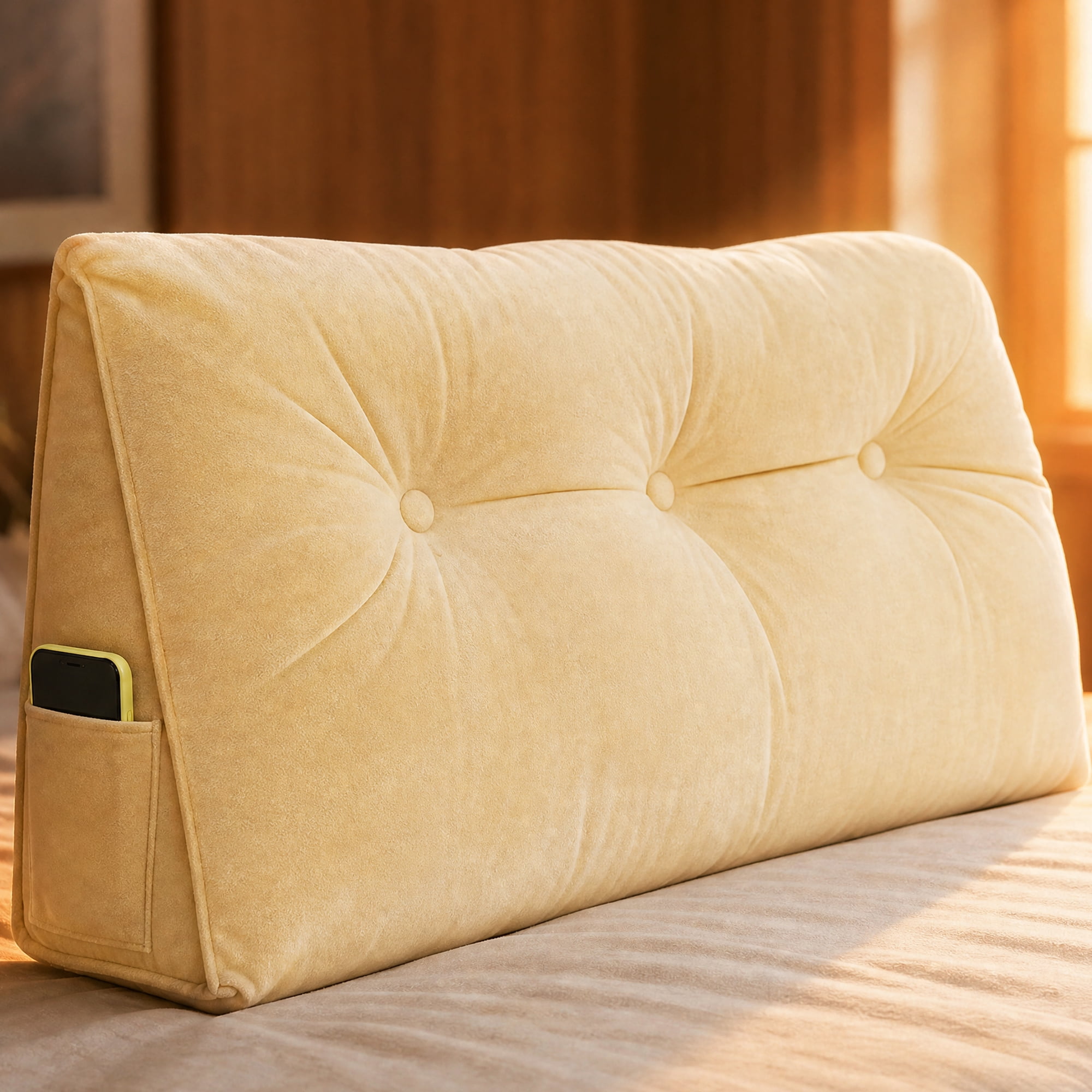 YEERSWAG® Headboard Pillow for Bed, Backrest Pillow for Sitting Up, Reading Pillow with Button Tufted Design, Bed Support Cushion for Bedroom, Twin 40 x 21 x 8 Inches, Beige