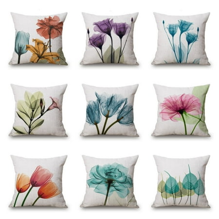 Meigar Decorative Throw Pillow Covers Clearance 18x18 Inches Simple Style Flowers Linen Pillow Cases Protector with Zipper for Car Sofa Couch Bed Home