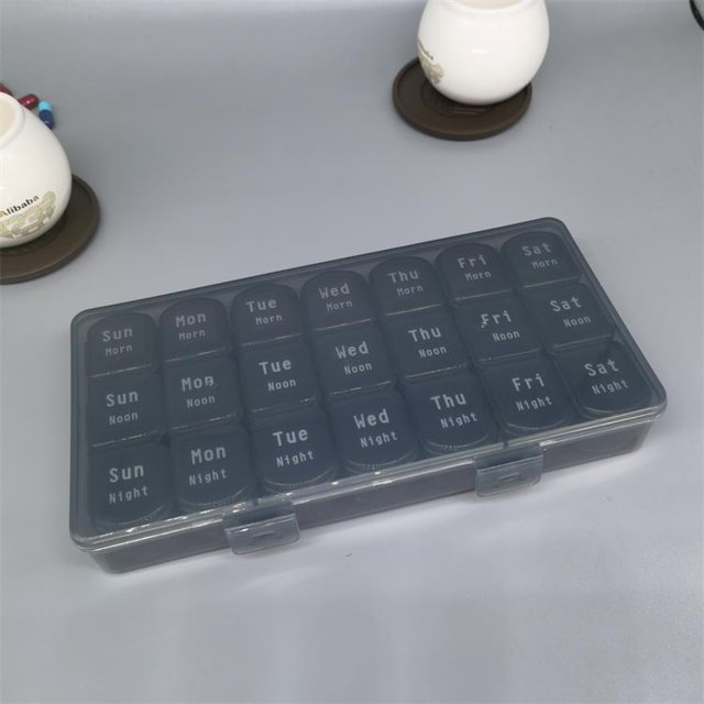 Caja de medicamentos grande de 21 rejillas, 28 rejillas y 7 colores, para una semana, para la mañana, el mediodía y la noche, almacenamiento portátil Caja de salud