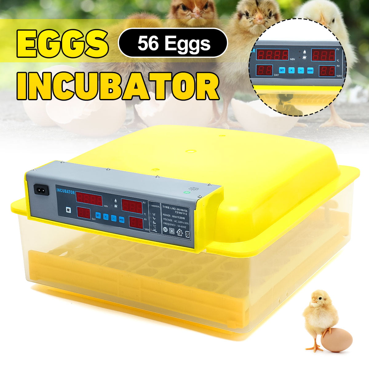 Digital 48/56/96/112 Egg Incubator Hatcher Temperature Control Automatic Turning 