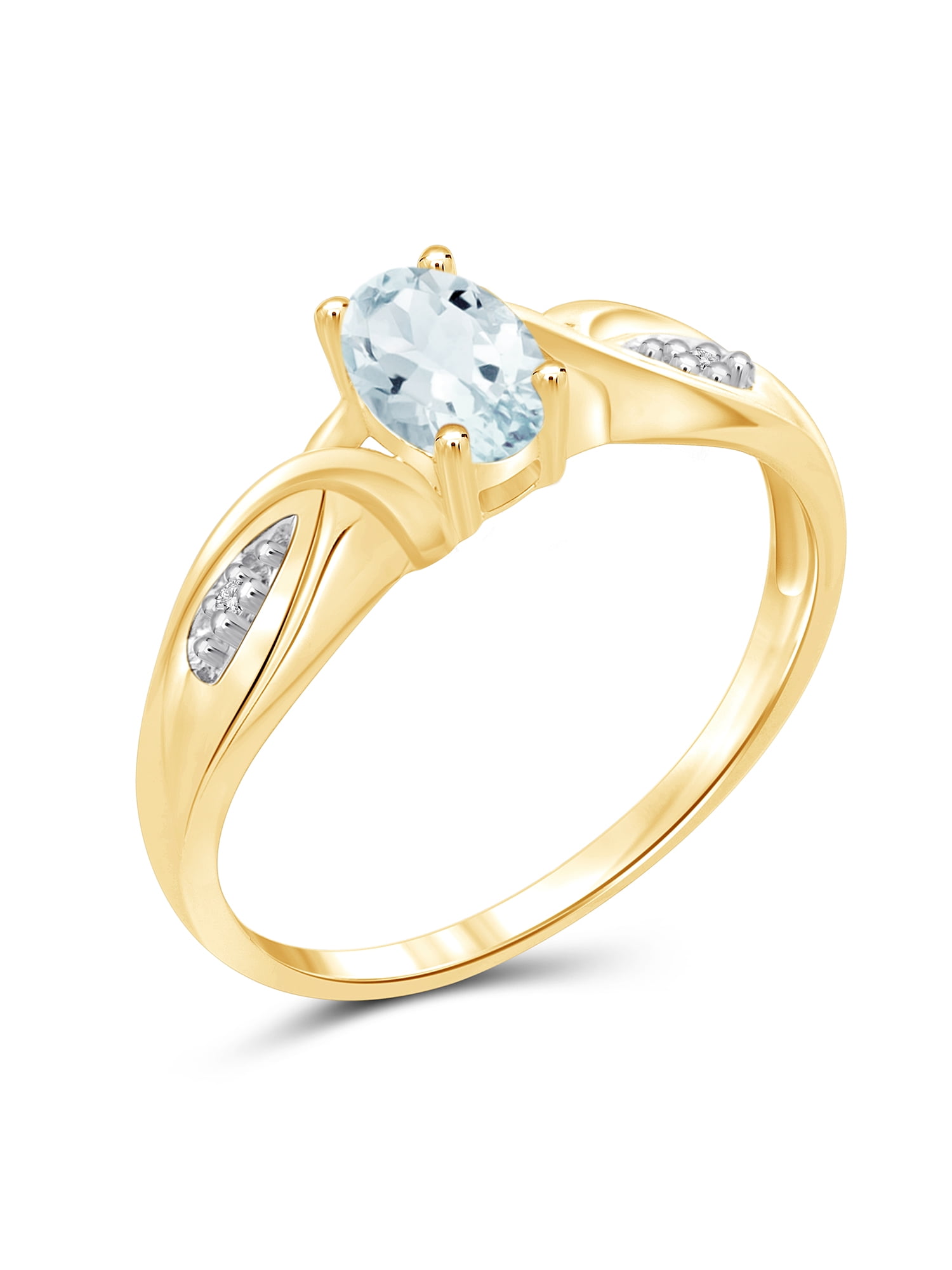 JewelersClub Aquamarine Ring Birthstone Jewelry – 0.45 Carat Aquamarine 14K Gold Plated Silver Ring Jewelry with White Diamond Accent – Gemstone Rings with Hypoallergenic 14K Gold Plated Silver Band