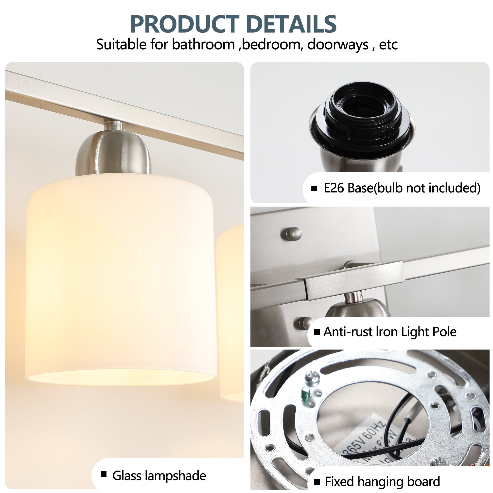 Jopath 10-Light Bathroom Vanity Lights Over Mirror, 65" Nickel Vanity Lights Fixtures with White Glass Shades Modern Wall Sconce for Bathroom, Hallway, or Bedroom(Bulb Not Included)