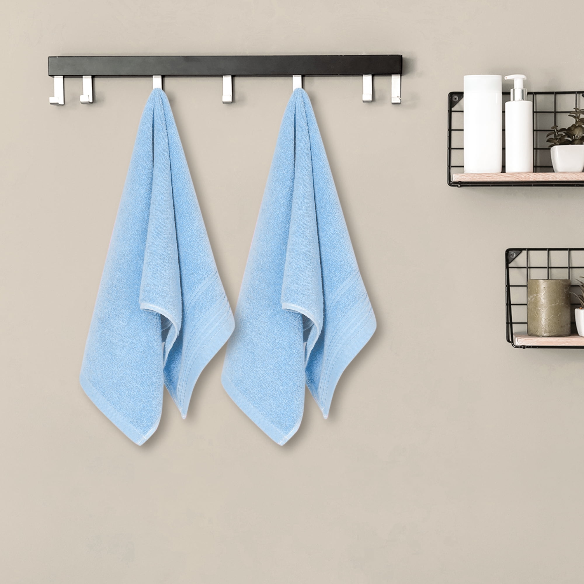 Unique Bargains 4 Pcs Striped Quick Drying Non-Linting Hand Towel Blue/Pink